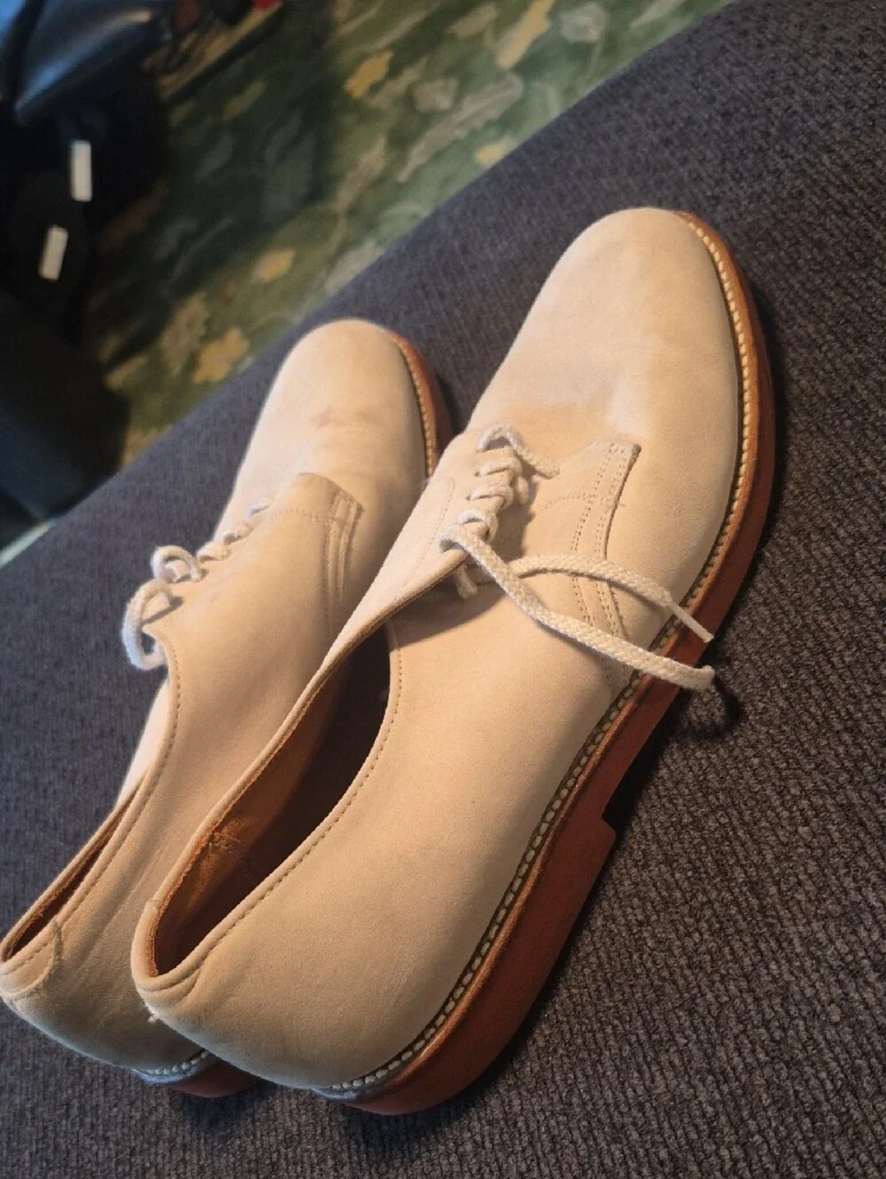 Men's Cream Suede Derby Shoes - Elegant Lace-Up